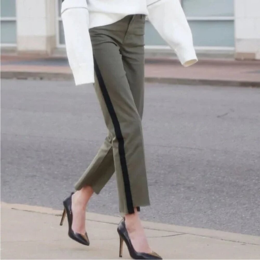 Frame Denim Olive Straight-Leg Jeans with Black Side Stripe